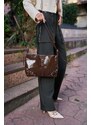 Madamra Brown Patent Leather Women's Belt Cornered Patent Leather Shoulder Bag