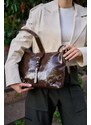 Madamra Brown Patent Leather Women's Belt Cornered Patent Leather Shoulder Bag