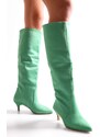 Shoeberry Women's Pia Green Suede Gathered Heel Boots Green Suede