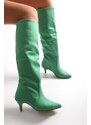 Shoeberry Women's Pia Green Suede Gathered Heel Boots Green Suede