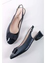 Caprice Tmavě modré kožené slingback lodičky na hrubém podpatku 9-29502