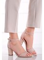 Tamaris Světle růžové kožené sandály na hrubém podpatku 1-28326