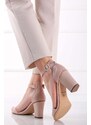 Tamaris Světle růžové kožené sandály na hrubém podpatku 1-28326