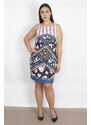 Şans Women's Plus Size Colorful Patchwork Patterned Dress