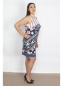 Şans Women's Plus Size Colorful Patchwork Patterned Dress