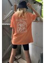 Madmext Orange Printed Oversized T-Shirt