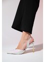LuviShoes OVERAS Mother of Pearl Sequined Pointed Toe Women's Thin Heeled Evening Shoes