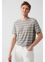 Avva Men's Grey-white Crew Neck Non-Iron Striped Comfort Fit T-shirt
