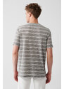 Avva Men's Grey-white Crew Neck Non-Iron Striped Comfort Fit T-shirt