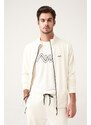 Avva Men's Ecru Soft Touch Stand-Up Collar Front Zipper Comfort Fit Sweatshirt