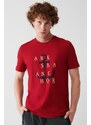 Avva Men's Red 100% Cotton Crew Neck Front Printed Regular Fit T-shirt