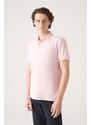 Avva Men's Light Pink 100% Egyptian Cotton Regular Fit 3 Button Polo Collar T-shirt