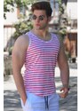 Madmext Men's Striped White Singlet - 2571