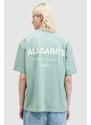 Bavlněné tričko AllSaints UNDERGROUND SS CREW zelená barva, s potiskem