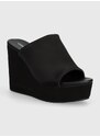 Pantofle Calvin Klein Jeans WEDGE SANDAL SAT NYL DC dámské, černá barva, na klínku, YW0YW01359