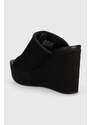 Pantofle Calvin Klein Jeans WEDGE SANDAL SAT NYL DC dámské, černá barva, na klínku, YW0YW01359