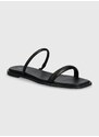 Kožené pantofle Calvin Klein FLAT SLIDE LTH dámské, černá barva, HW0HW02127