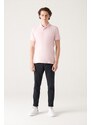 Avva Men's Light Pink 100% Egyptian Cotton Regular Fit 3 Button Polo Collar T-shirt