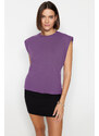 Trendyol Dark Purple 100% Cotton Padded Basic Crew Neck Knitted T-Shirt