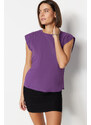 Trendyol Dark Purple 100% Cotton Padded Basic Crew Neck Knitted T-Shirt