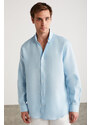 GRIMELANGE Brice Men's 100% Linen Flowy Light Blue Shirt