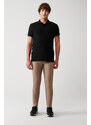Avva Men's Black 100% Cotton Jacquard Polo Collar Standard Fit Regular Cut T-shirt