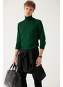 Avva Men's Green Full Turtleneck Wool Blended Regular Fit Knitwear Sweater