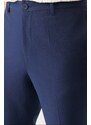 Avva Navy Blue Seersucker Textured Side Pocket Lycra Relaxed Fit Trousers