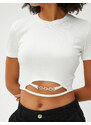 Koton Crop Tshirt Short Sleeve Crew Neck Metal Accessory