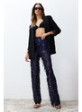 Trendyol Navy Blue Wide Leg Sequined Knitted Trousers