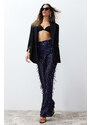 Trendyol Navy Blue Wide Leg Sequined Knitted Trousers