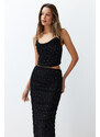 Trendyol Black Shiny Stone Tulle Knitted Blouse