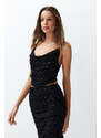 Trendyol Black Shiny Stone Tulle Knitted Blouse