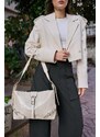 Madamra Cream Patent Leather Women's Belt Cornered Patent Leather Shoulder Bag