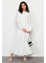 Trendyol White Lined Embroidery Detailed Woven Dress