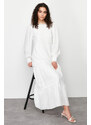 Trendyol White Lined Embroidery Detailed Woven Dress