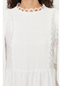 Trendyol White Lined Embroidery Detailed Woven Dress