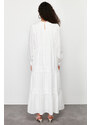 Trendyol White Lined Embroidery Detailed Woven Dress