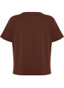 Trendyol Curve Brown 100% Cotton Slogan Printed Relaxed/Wide Relaxed Fit Knitted T-Shirt