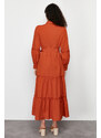 Trendyol Tile Straight Skirt Frilly Belt Detailed Woven Dress