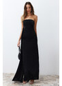 Trendyol Black Shiny Knitted Long Evening Evening Dress