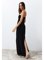 Trendyol Black Shiny Knitted Long Evening Evening Dress