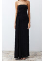 Trendyol Black Shiny Knitted Long Evening Evening Dress