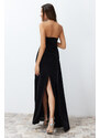 Trendyol Black Shiny Knitted Long Evening Evening Dress