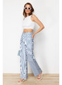 Trendyol Blue Striped High Waist Extra Wide Leg Jeans