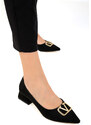Soho Women's Black Suede-Gold Classic Heeled Shoes 18474
