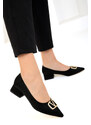 Soho Women's Black Suede-Gold Classic Heeled Shoes 18474