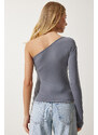 Happiness İstanbul Women's Gray One-Shoulder Gathered Detailed Knitted Blouse