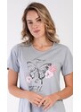 Vienetta Dámská noční košile s krátkým rukávem Butterfly - šedá