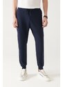 Avva Men's Navy Blue Laced Side Pockets Regular Fit Jogger Sweatpants with Elastic Leg